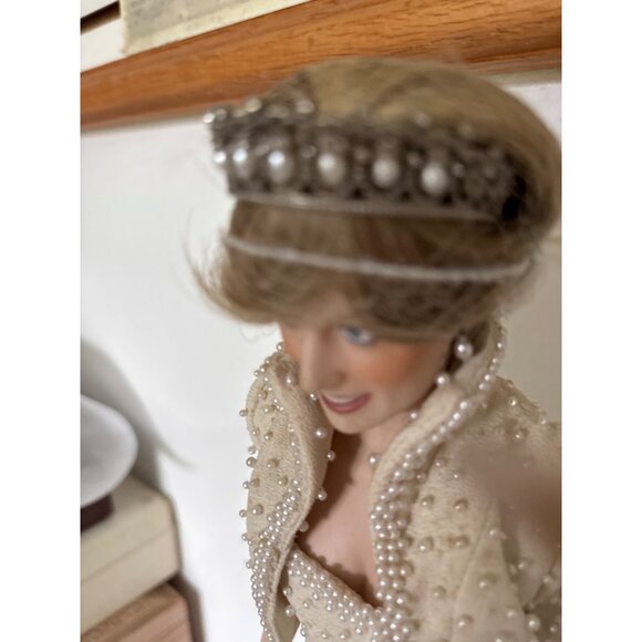 Princess Diana Porcelain Doll In Pearl Embellished Evening Gown W/ Tiara & Stand - Picture 16 of 16